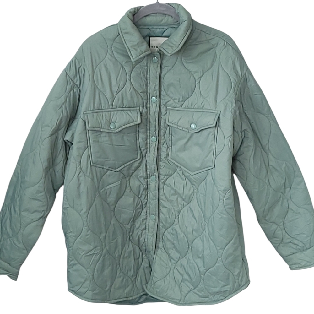 Bagatelle Collection Womens M Quilted Shacket Jacket Sage Green Snap Front - Picture 2 of 13